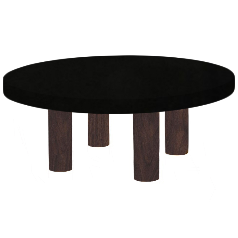 Round Nero Assoluto Coffee Table with Circular Walnut Legs