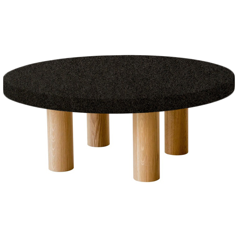 Round Nero Impala Coffee Table with Circular Oak Legs