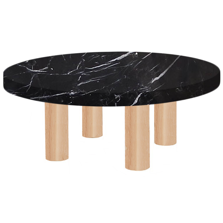 Round Nero Marquinia Coffee Table with Circular Ash Legs