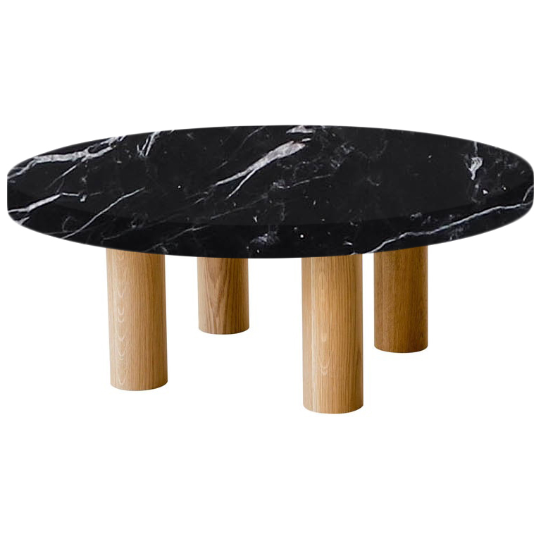 Round Nero Marquinia Coffee Table with Circular Oak Legs