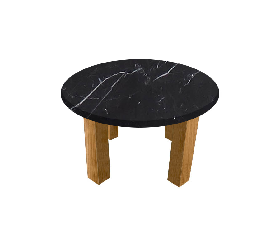 Nero Marquinia Round Coffee Table with Square Oak Legs