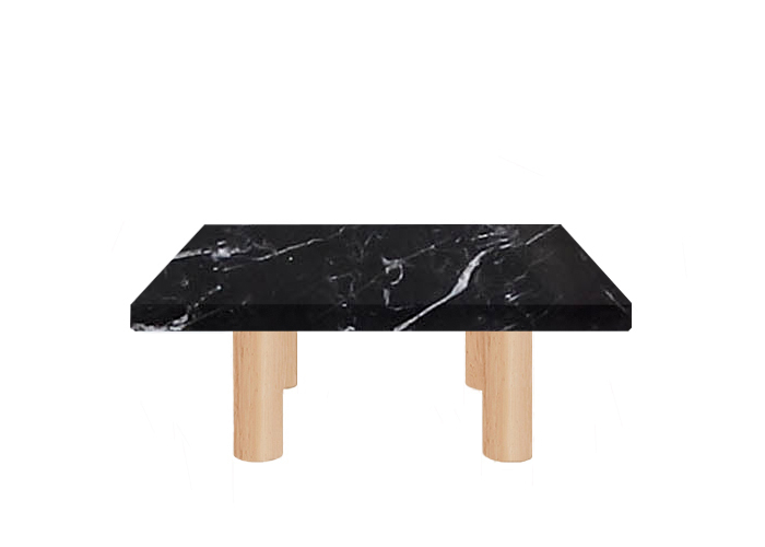 Small Square Nero Marquinia Marble Coffee Table with Circular Ash Legs
