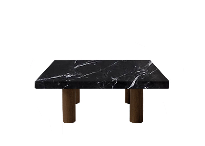 Small Square Nero Marquinia Marble Coffee Table with Circular Walnut Legs