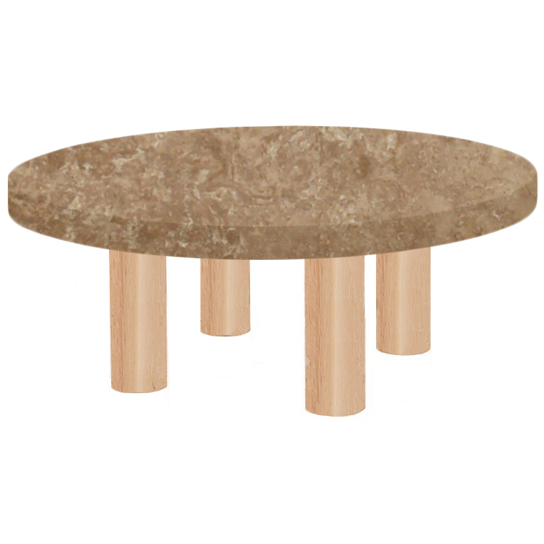 Round Noce Travertine Coffee Table with Circular Ash Legs