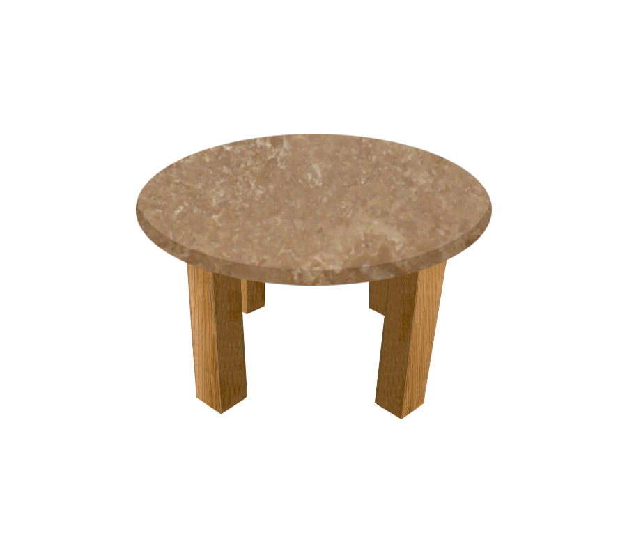 Noce Travertine Round Coffee Table with Square Oak Legs