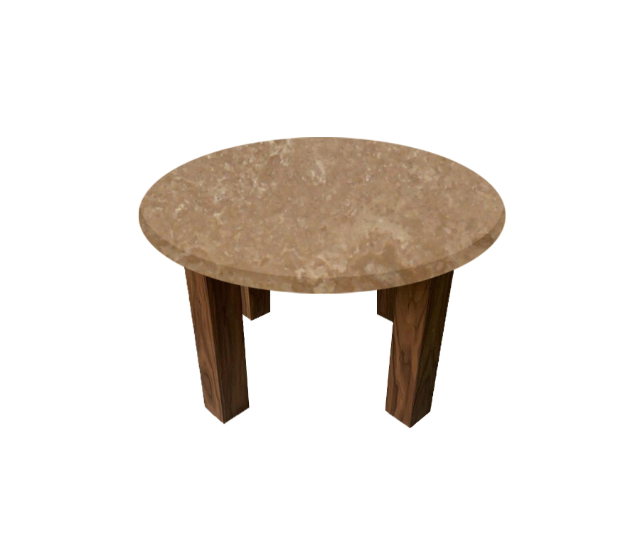 Noce Travertine Round Coffee Table with Square Walnut Legs