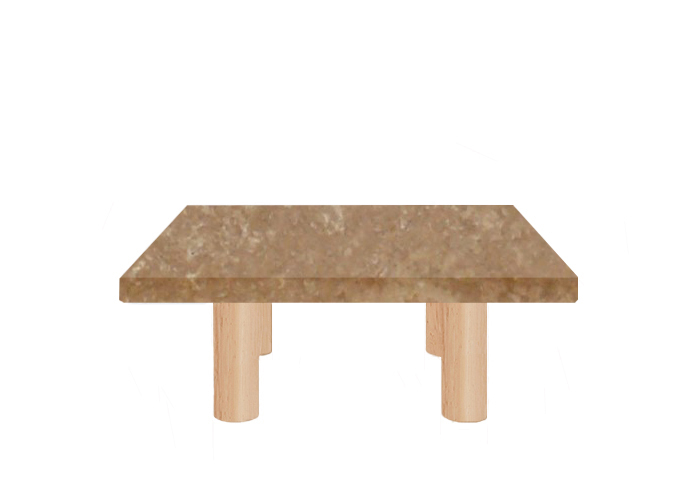 Noce Travertine Square Coffee Table with Circular Ash Legs