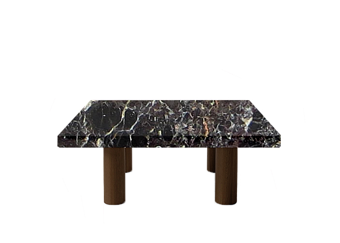 Small Square Noir St Laurent Marble Coffee Table with Circular Walnut Legs