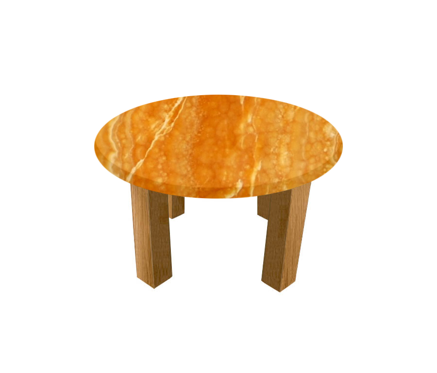 Orange Onyx Round Coffee Table with Square Oak Legs