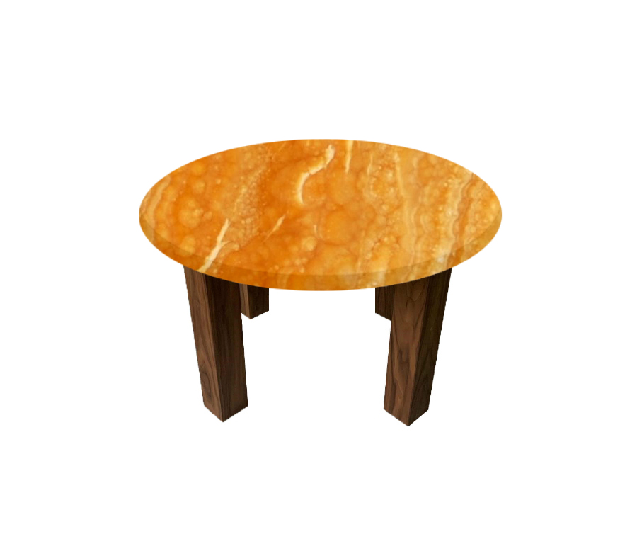 Orange Onyx Round Coffee Table with Square Walnut Legs