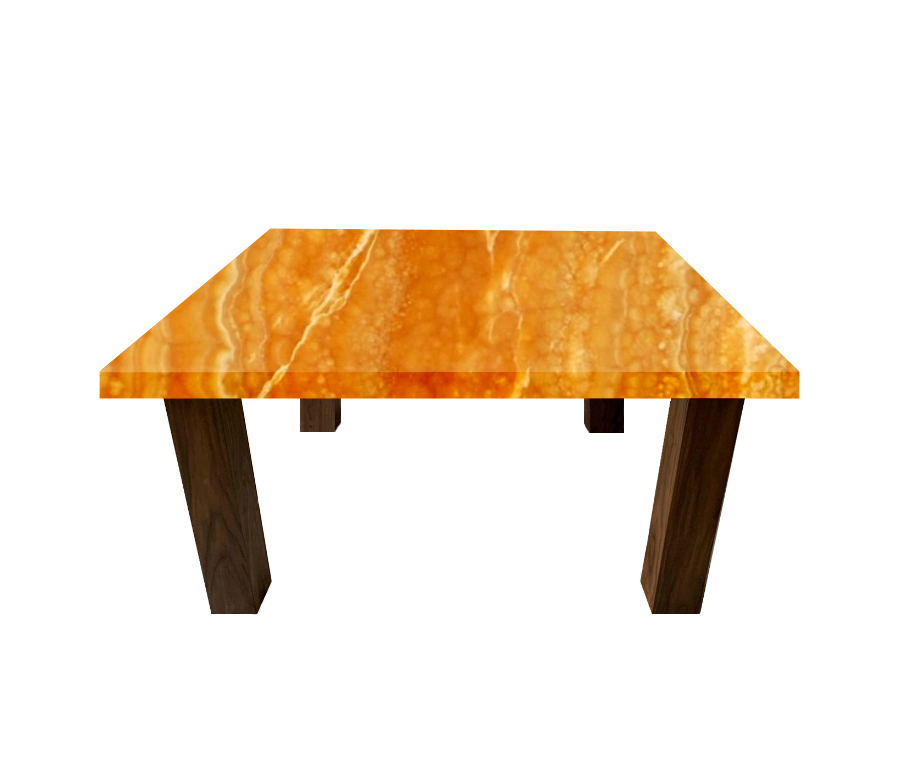 Orange Onyx Square Coffee Table with Square Walnut Legs