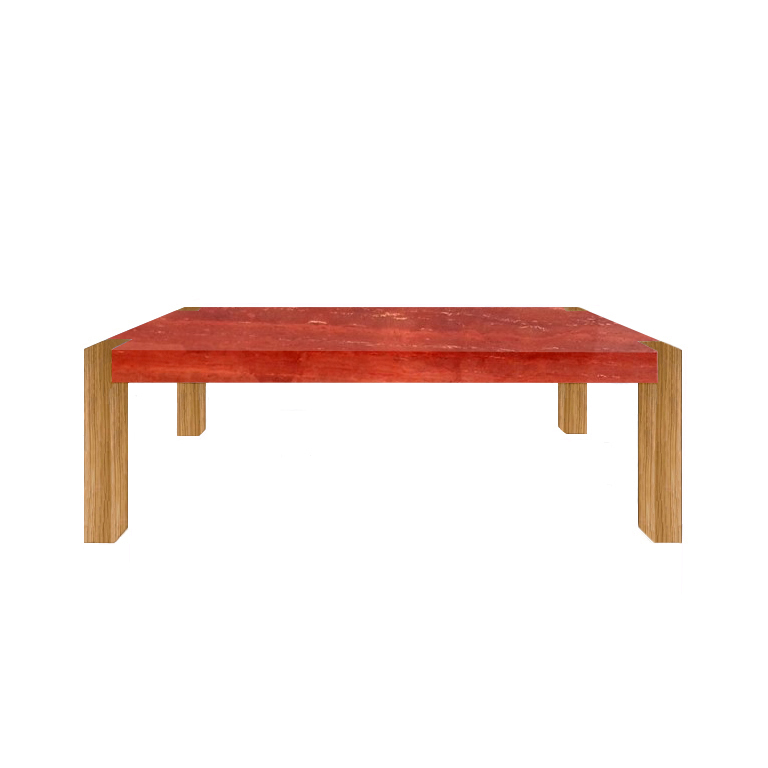 Persian Red Percopo Travertine Dining Table with Oak Legs