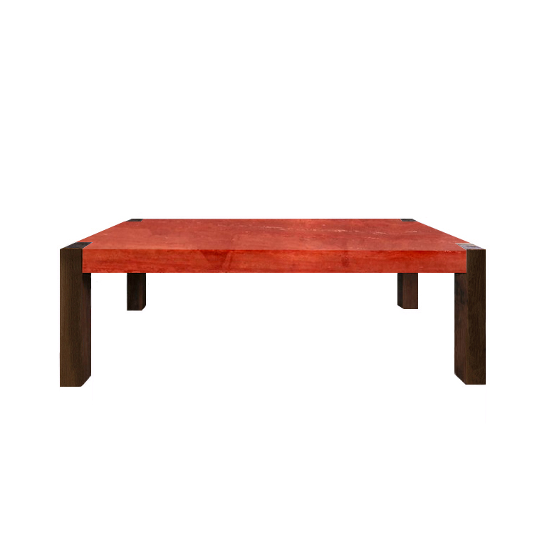Persian Red Percopo Travertine Dining Table with Walnut Legs
