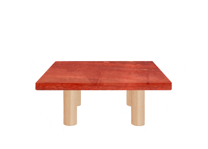 Persian Red Travertine Square Coffee Table with Circular Ash Legs