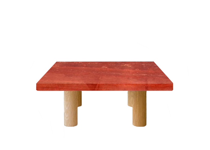 Persian Red Travertine Square Coffee Table with Circular Oak Legs