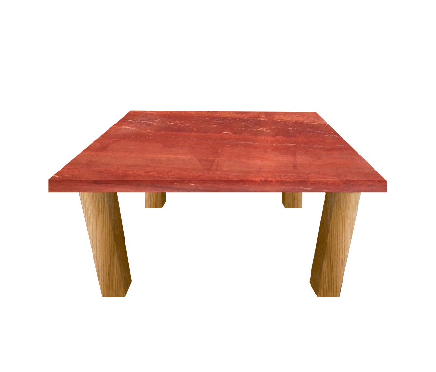 Persian Red Travertine Square Coffee Table with Square Oak Legs