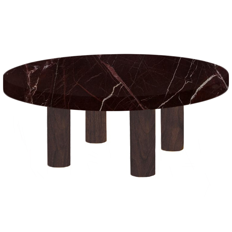 Round Rosso Levanto Coffee Table with Circular Walnut Legs
