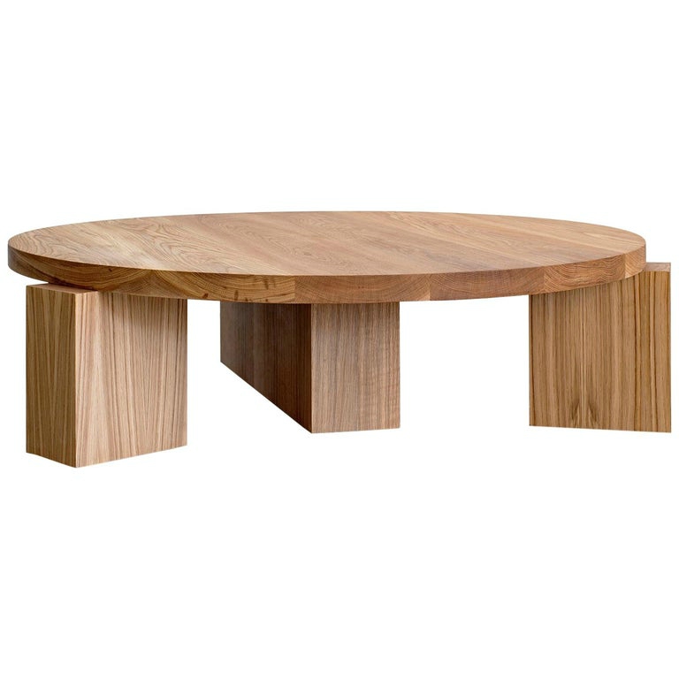Round Oak Coffee Table on Three Solid Oak Blocks