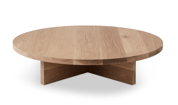 Round Oak Coffee Table with X-Base