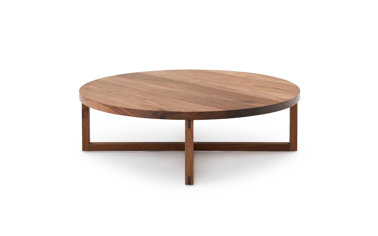 Round Walnut Coffee Table with Cross-Base