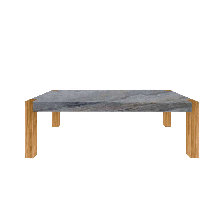 Silver Percopo Travertine Dining Table with Oak Legs