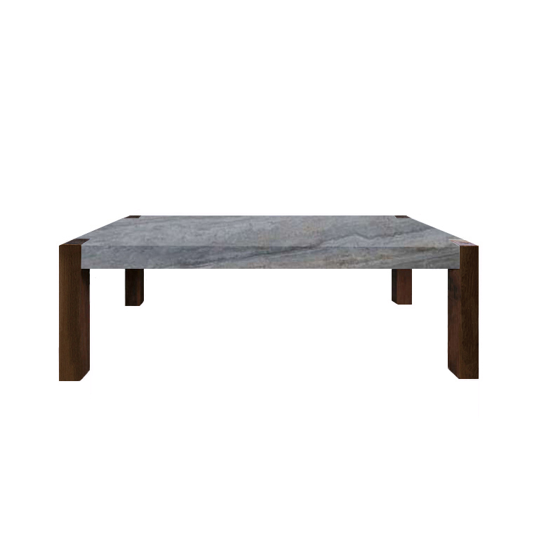 Silver Percopo Travertine Dining Table with Walnut Legs