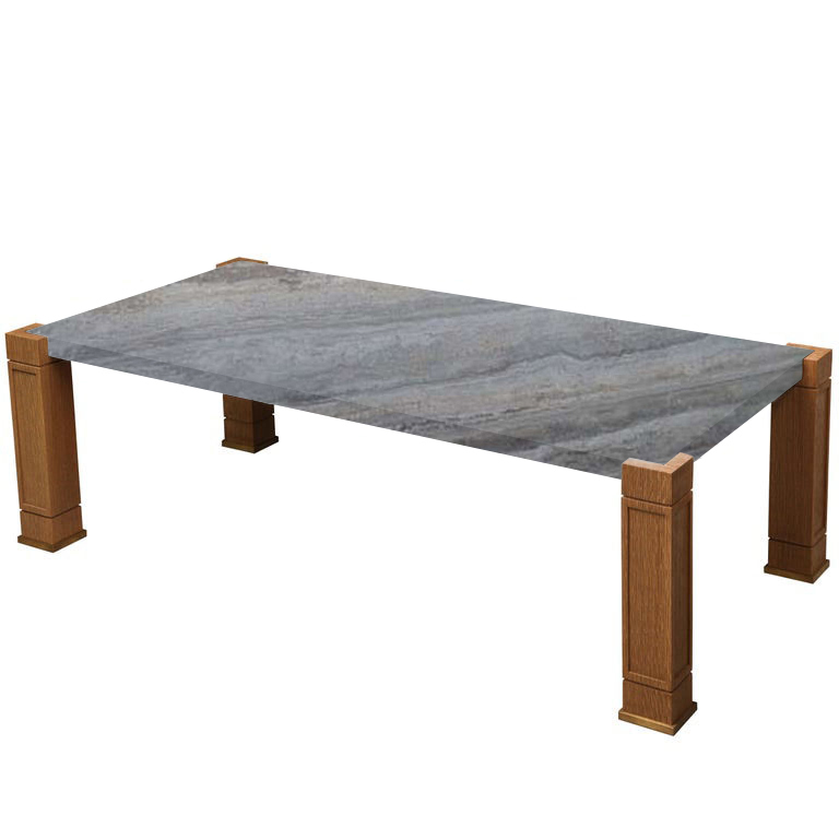 Faubourg Silver Travertine Inlay Coffee Table with Oak Legs