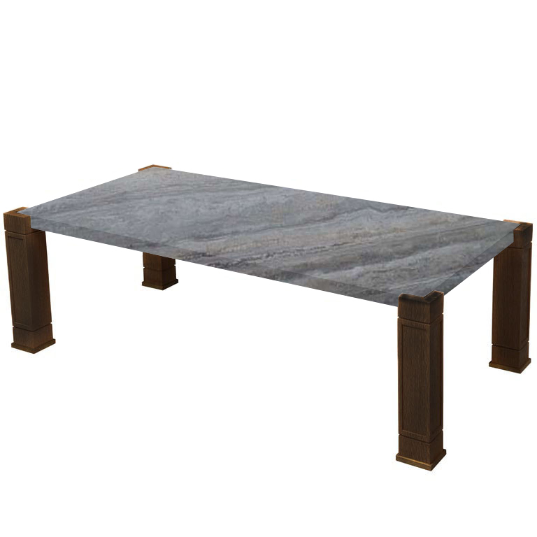 Faubourg Silver Travertine Inlay Coffee Table with Walnut Legs