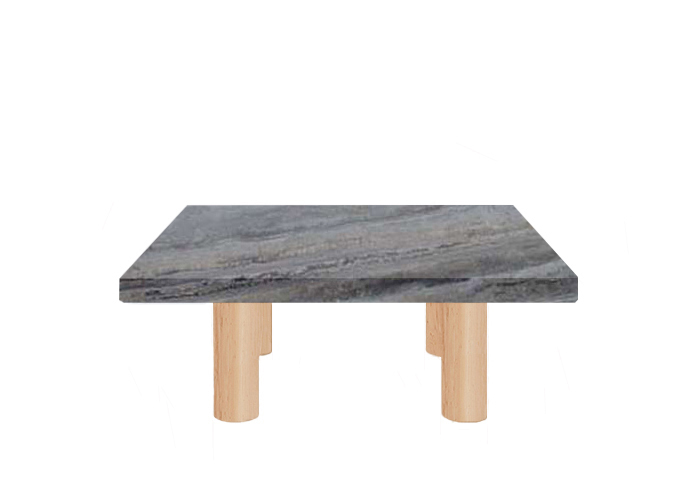 Silver Travertine Square Coffee Table with Circular Ash Legs