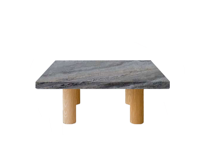 Silver Travertine Square Coffee Table with Circular Oak Legs