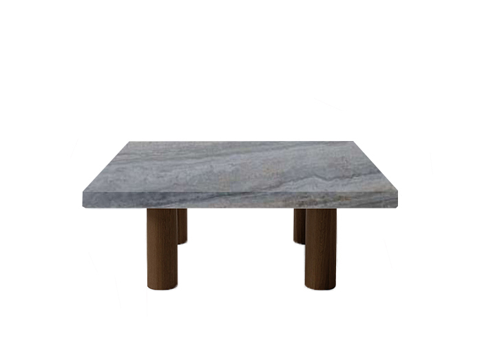 Silver Travertine Square Coffee Table with Circular Walnut Legs