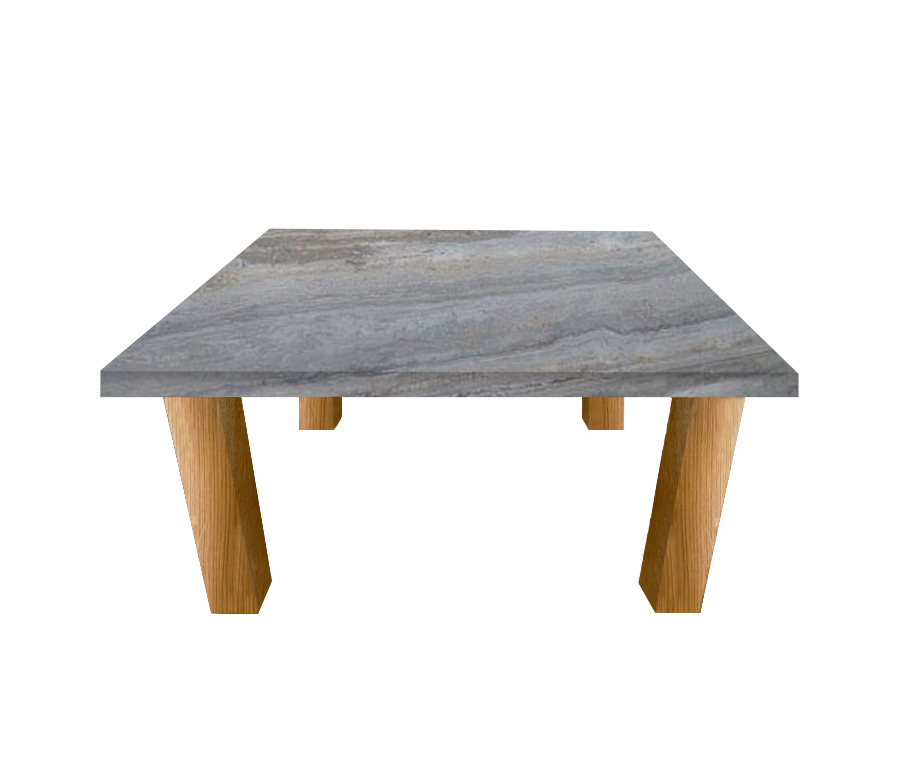 Silver Travertine Square Coffee Table with Square Oak Legs
