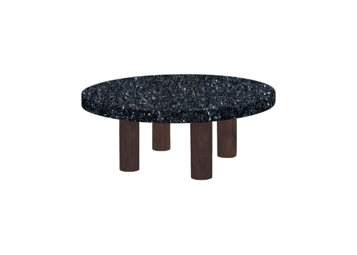 Small Round Blue Pearl Coffee Table with Circular Walnut Legs