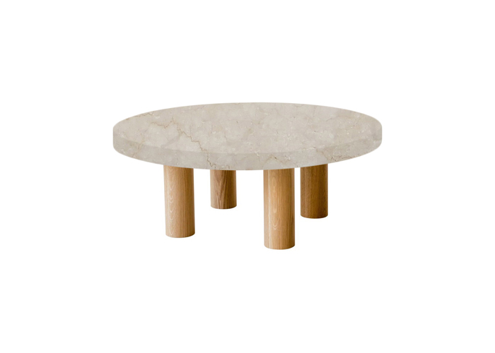 Small Round Botticino Classico Coffee Table with Circular Oak Legs
