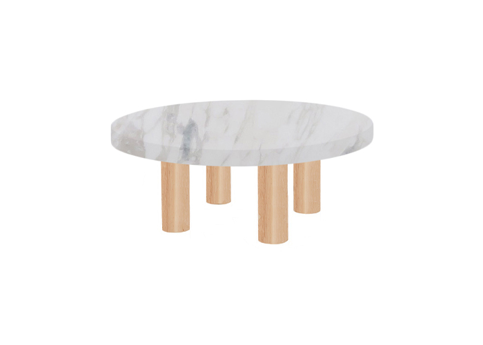 Small Round Calacatta Ivory Coffee Table with Circular Ash Legs