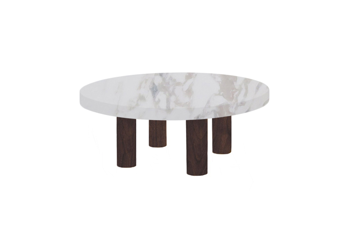 Small Round Calacatta Ivory Coffee Table with Circular Walnut Legs
