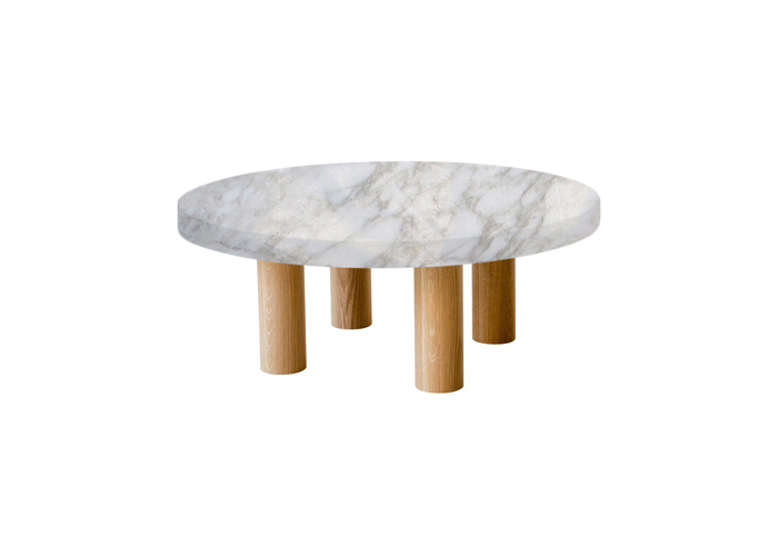 Small Round Calacatta Oro Coffee Table with Circular Oak Legs