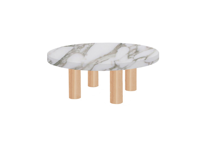 Small Round Calacatta Oro Extra Coffee Table with Circular Ash Legs