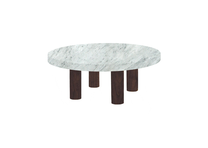 Small Round Carrara Extra Marble Coffee Table with Circular Walnut Legs