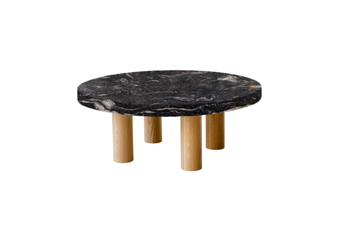 Small Round Cosmic Black Coffee Table with Circular Oak Legs