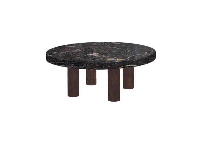 Small Round Cosmic Black Coffee Table with Circular Walnut Legs