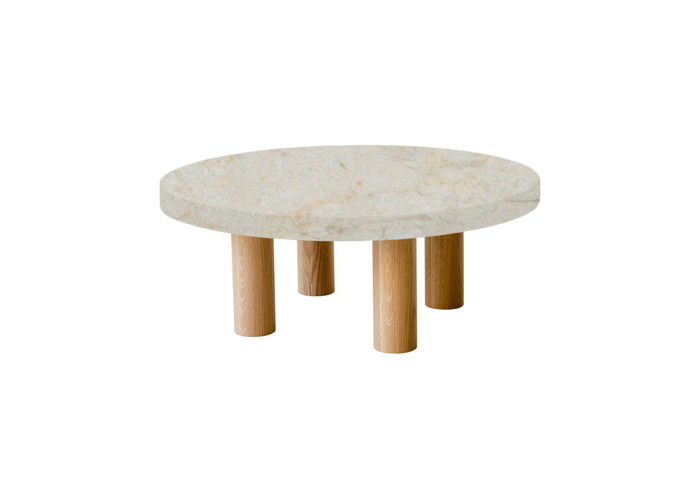 Small Round Crema Marfil Coffee Table with Circular Oak Legs