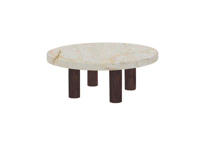 Small Round Crema Marfil Coffee Table with Circular Walnut Legs