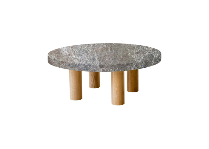 Small Round Emperador Coffee Table with Circular Oak Legs