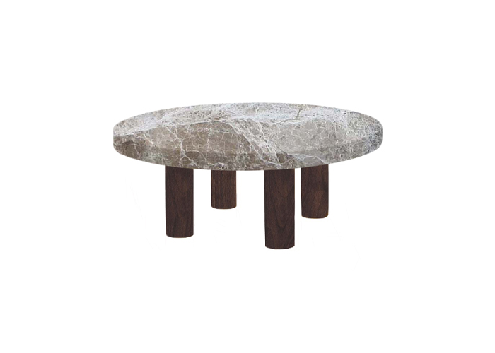 Small Round Emperador Coffee Table with Circular Walnut Legs