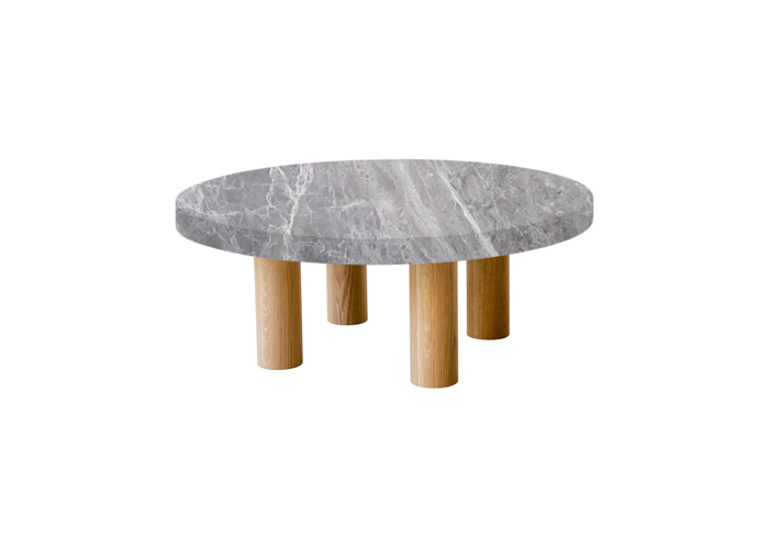 Small Round Emperador Grey Coffee Table with Circular Oak Legs