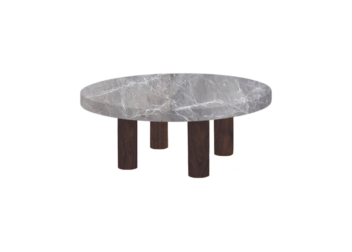 Small Round Emperador Grey Coffee Table with Circular Walnut Legs