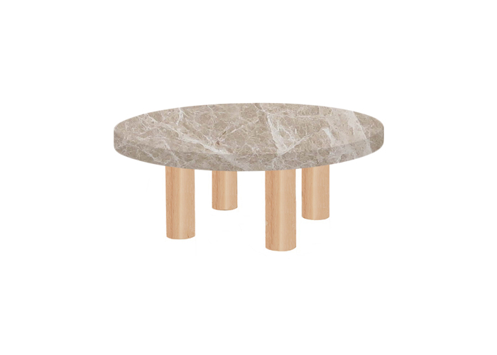 Small Round Emperador Light Coffee Table with Circular Ash Legs