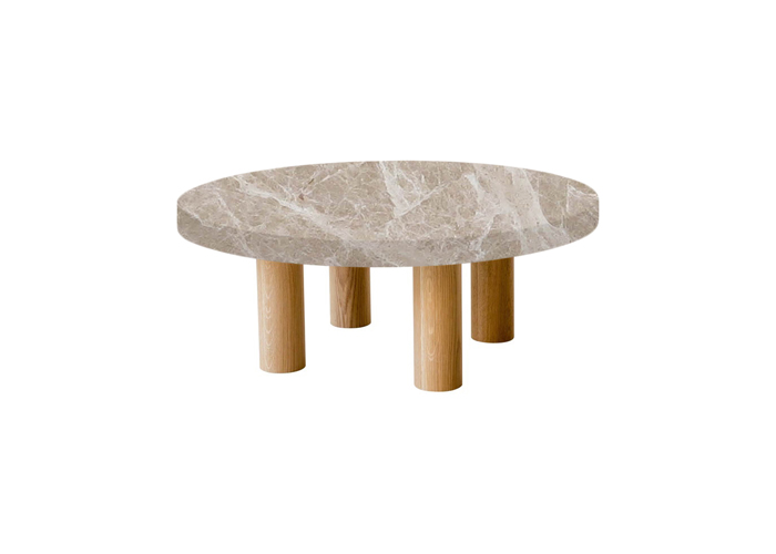 Small Round Emperador Light Coffee Table with Circular Oak Legs