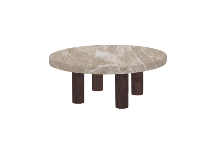 Small Round Emperador Light Coffee Table with Circular Walnut Legs
